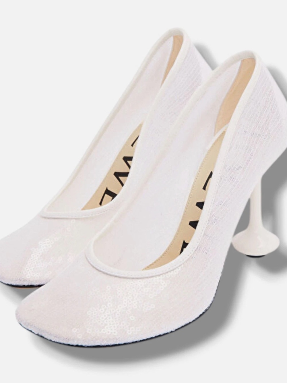 Loewe White Sequin Sculpted-Heel Pumps